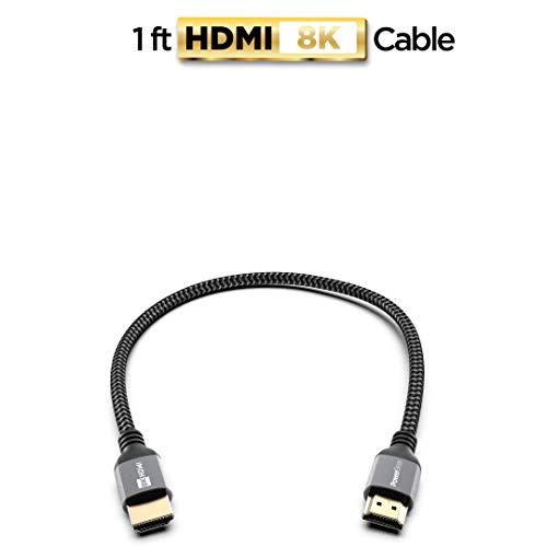 PowerBear 8K HDMI כבל 1 ft | מהירות גבוהה, מחברי ניילון וזהב קלועים, 8K @ 60Hz, 4K @ 120 הרץ, 2K, 1080p,